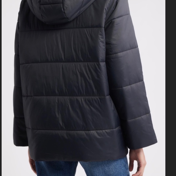 $388 Eileen Fisher Eggshell Recycled Nylon Short Puffer Coat Navy Ink Blue S - Picture 11 of 13